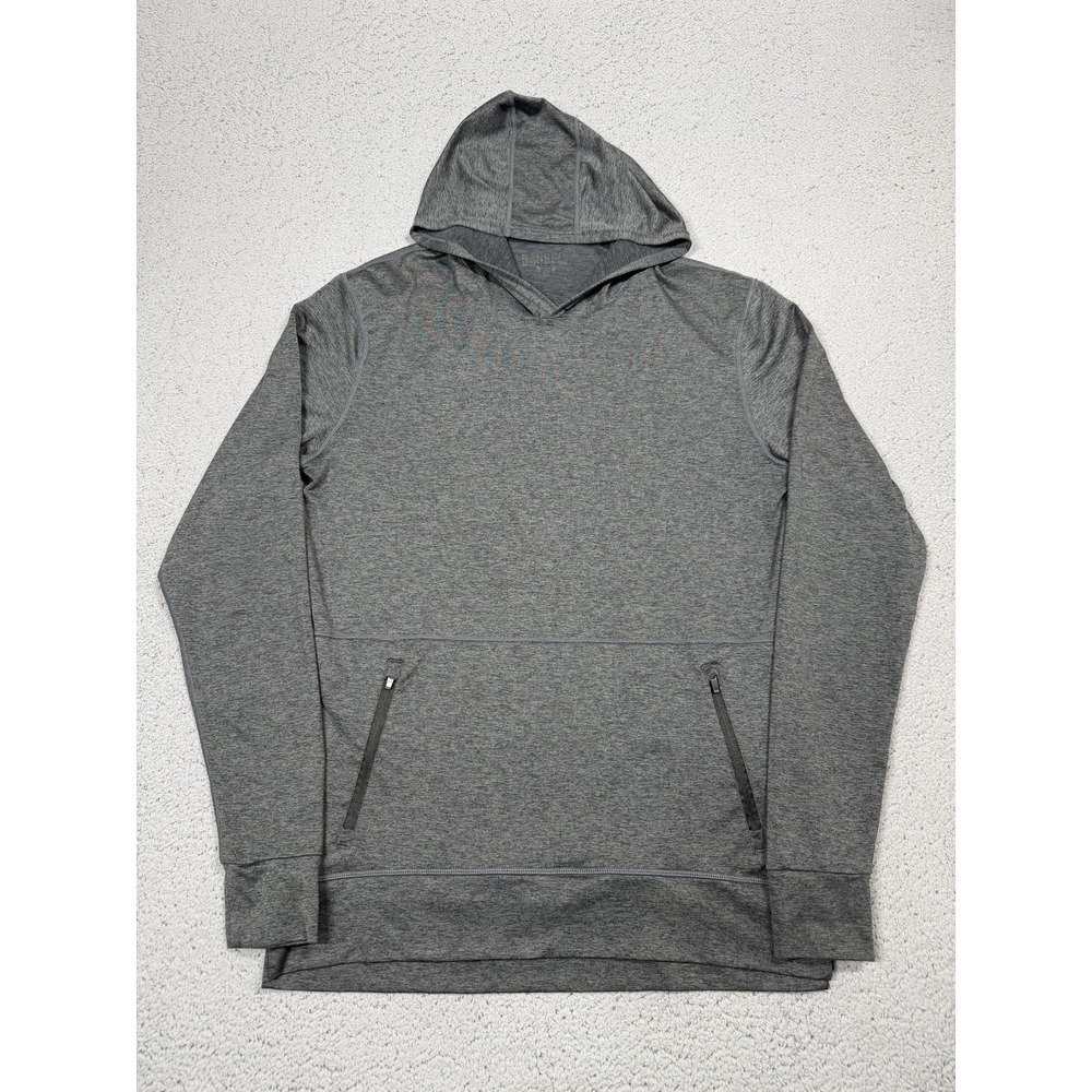 Barbell Hoodie Mens M Gray Lightweight Stretch Athletic Pullover Zip Pockets